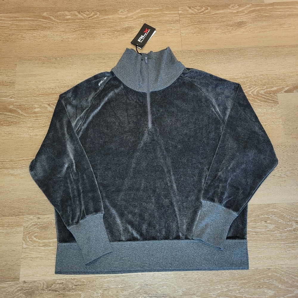 RLX Ralph Lauren Women’s Quarter Zip Sweater Gray Long Sleeve Pullover Large New